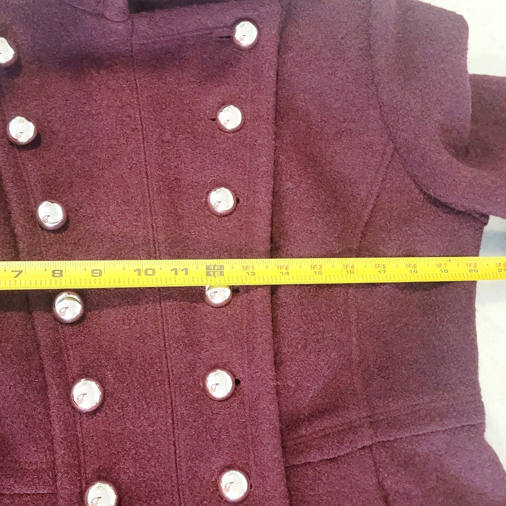 Guess Y2K Belted Pea Coat Womens XL Maroon Burgundy Silver Buttons - Picture 9 of 10